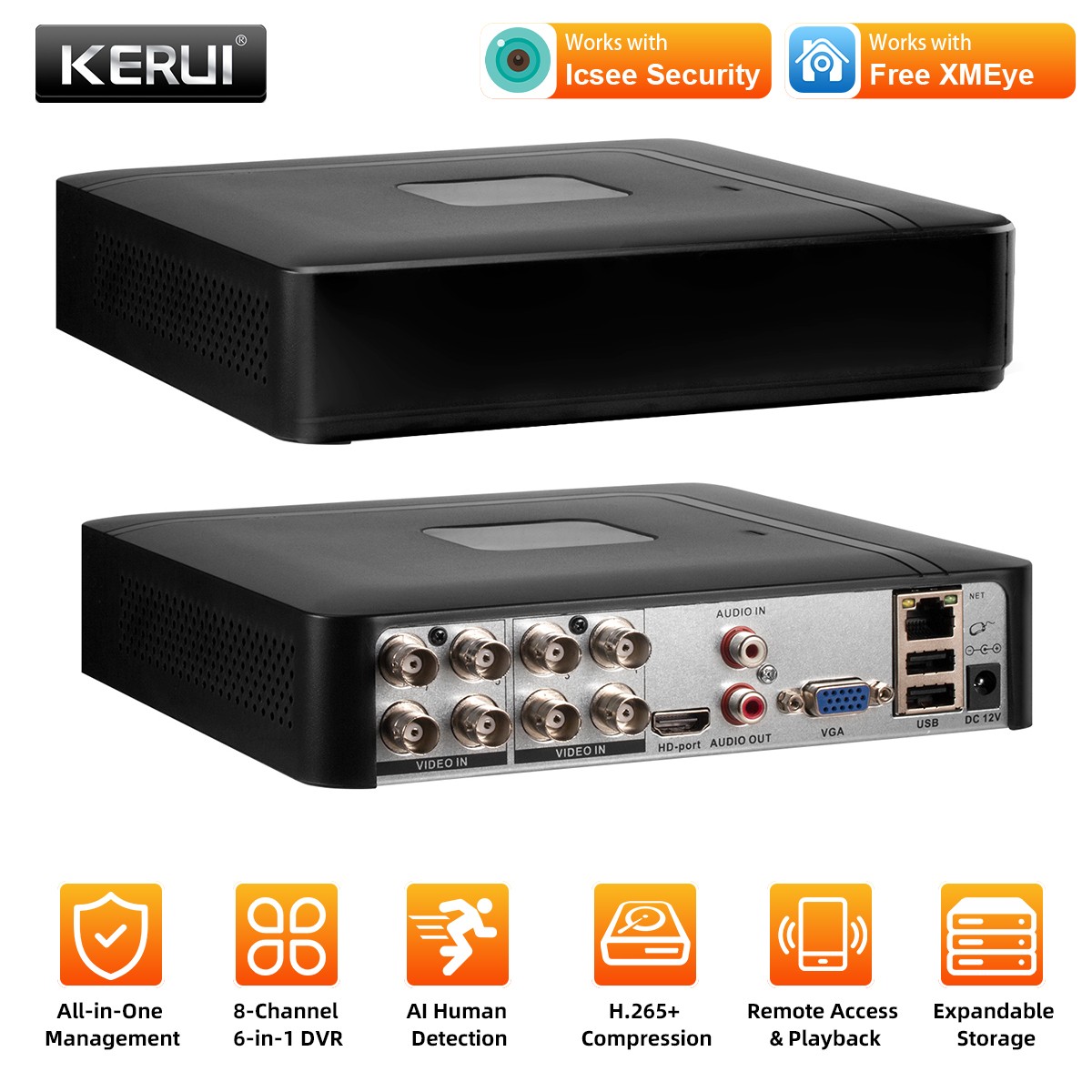 KERUI 5MP Lite 8CH DVR 5in1 Video Recorder DVR for Smart Security Camera System