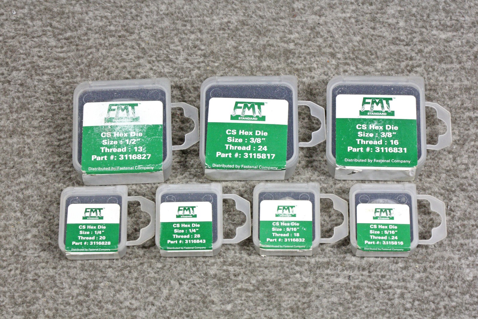 FMT Lot Of 7 Carbon Steel Hex Dies 1/4-20 to 1/2-13