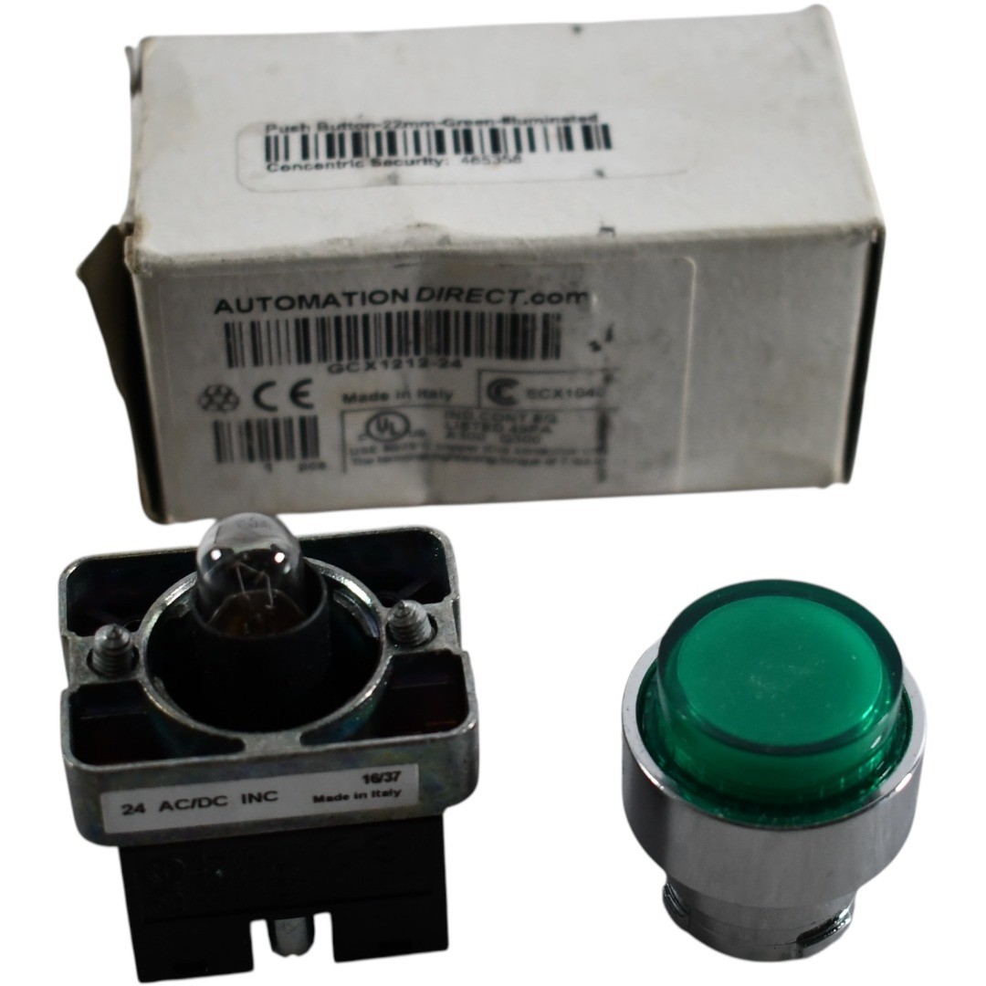 NEW Automation Direct GCX1212-24 22mm Green Illuminated Pushbutton 24V (1) N.O.