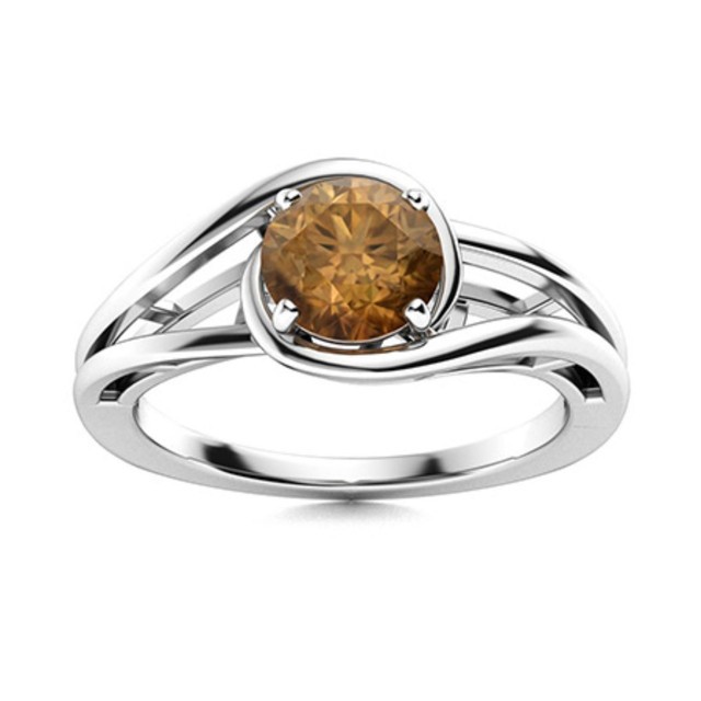 Solitaire 5MM Round Smoky Quartz 925 Sterling Silver Split Shank Wedding Ring