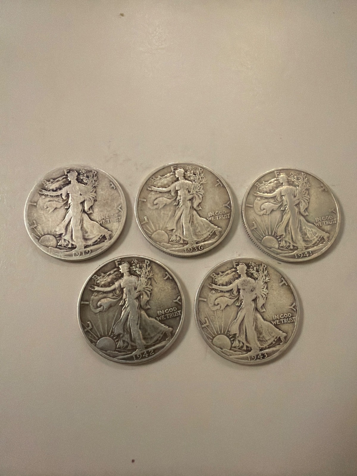5 Walking Liberty Half Dollar 90% Silver Coins US Mint