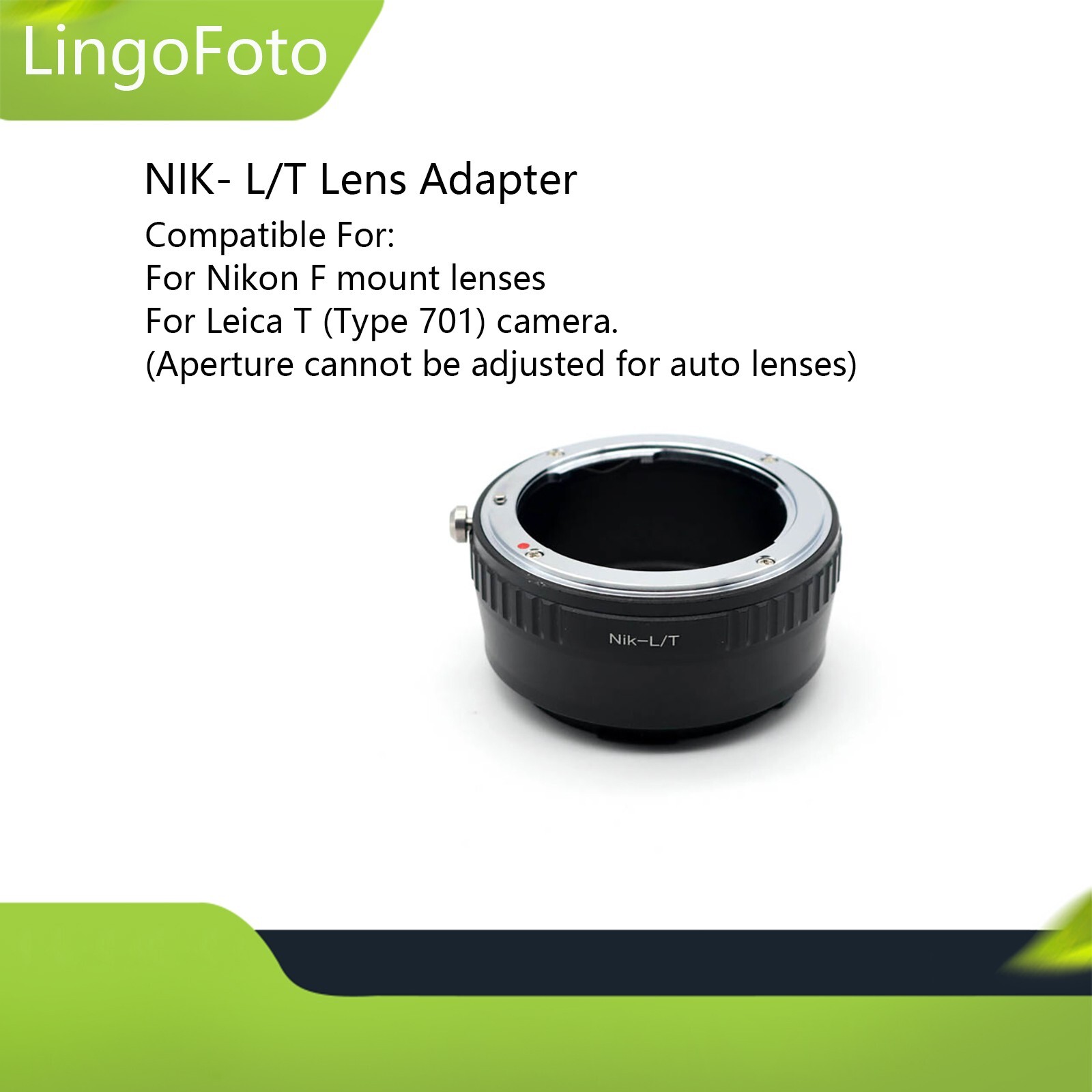 NIK- L/T Lens Adapter for Nikon F Mount Lens to for Leica T Mount L/T Camera