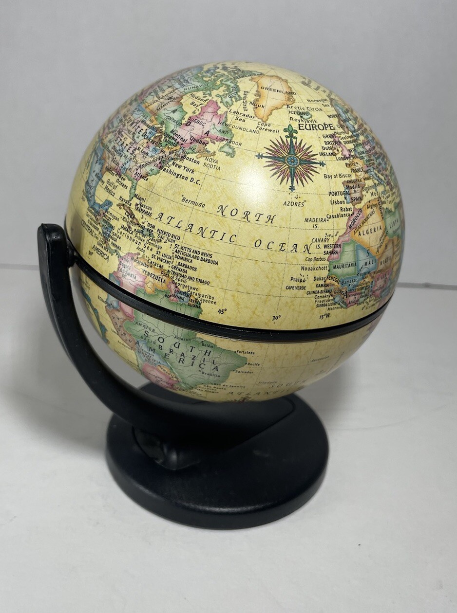 2001 Replogle Globe 6 Inch Tall 3.5" Base Home School Spins On X & Y Axis