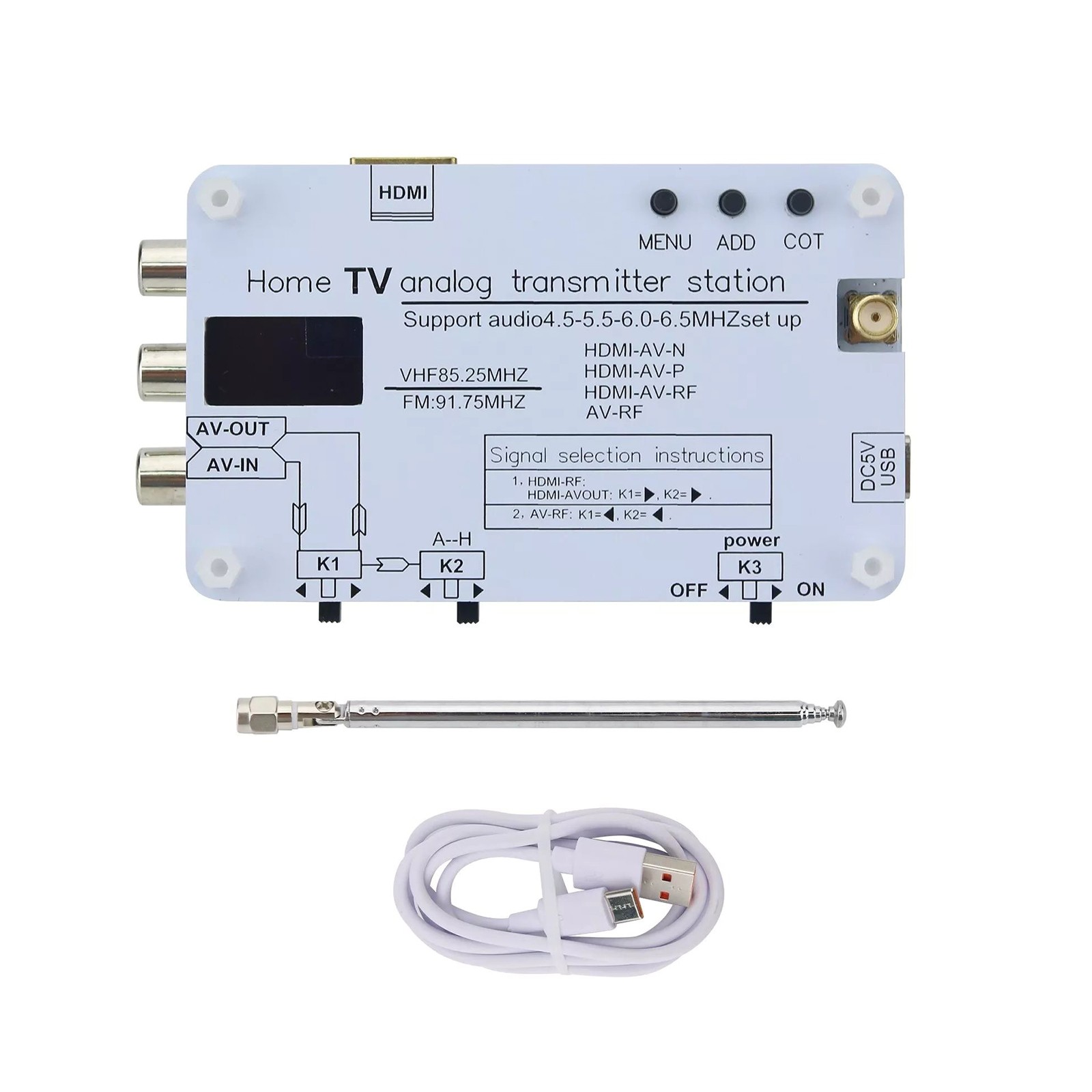 1Pc Analog TVs Signal Transmitter Home Analog TV Transmitter w/ OLED Screen