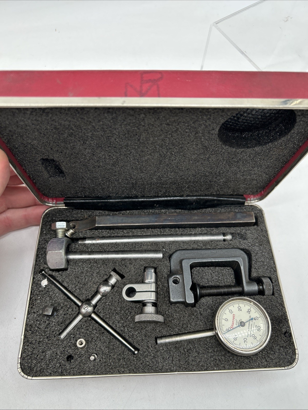 Vintage Starrett No. 196 Jeweled Dial Indicator .001 Set w/Accessories & Case