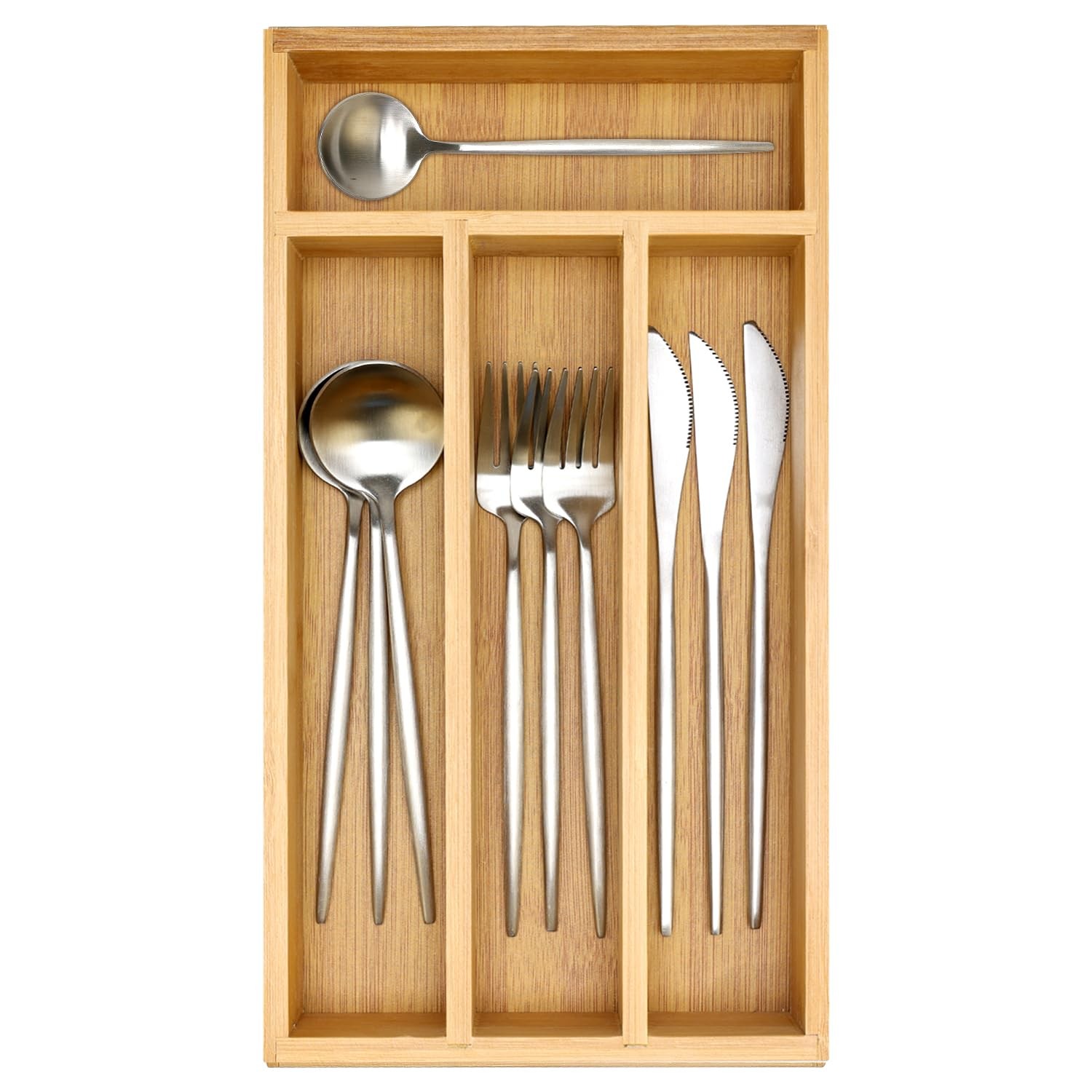 Bamboo Silverware Drawer Organizer Small Cutlery Tray 12.8'' x 7'', Natural