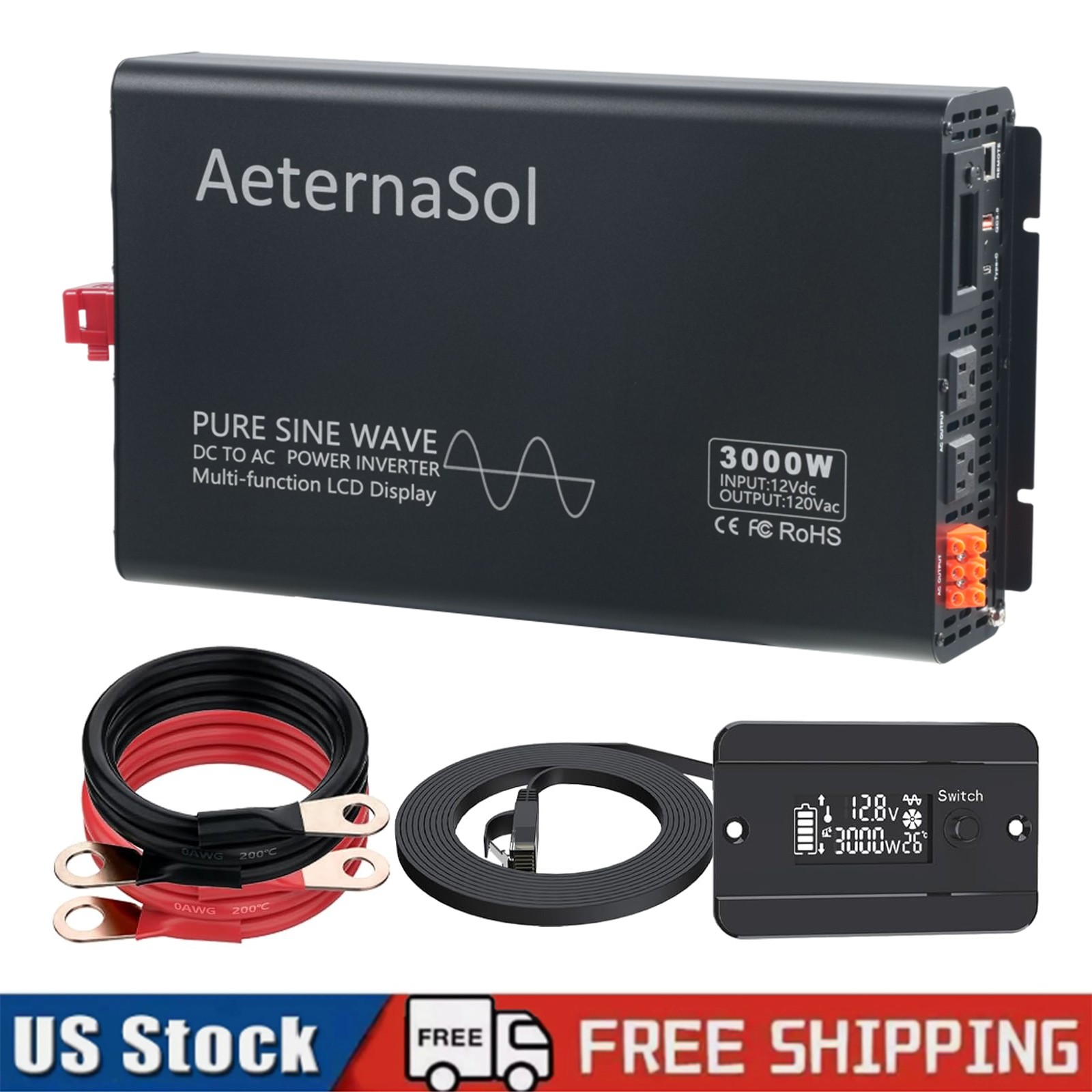 3000W 6000W Pure Sine Wave Inverter 12V DC to 120V AC Converter Power Inverter