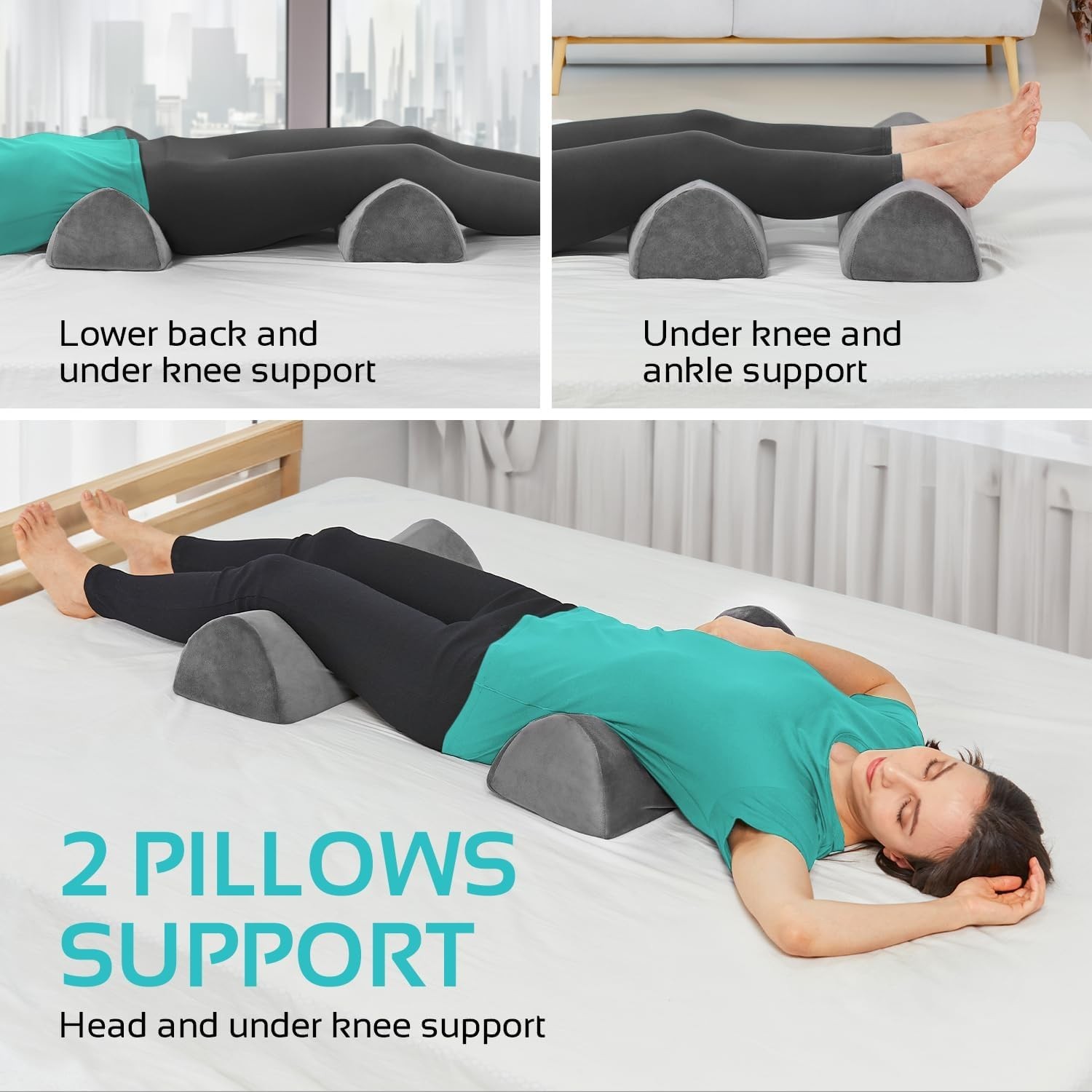 2-Pack Half Moon Bolster Pillows - Ultimate Memory Foam Support for Sleep