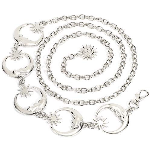 Women's Silver Metal Link Moon Star Body Fit waist size below 46" A-silver