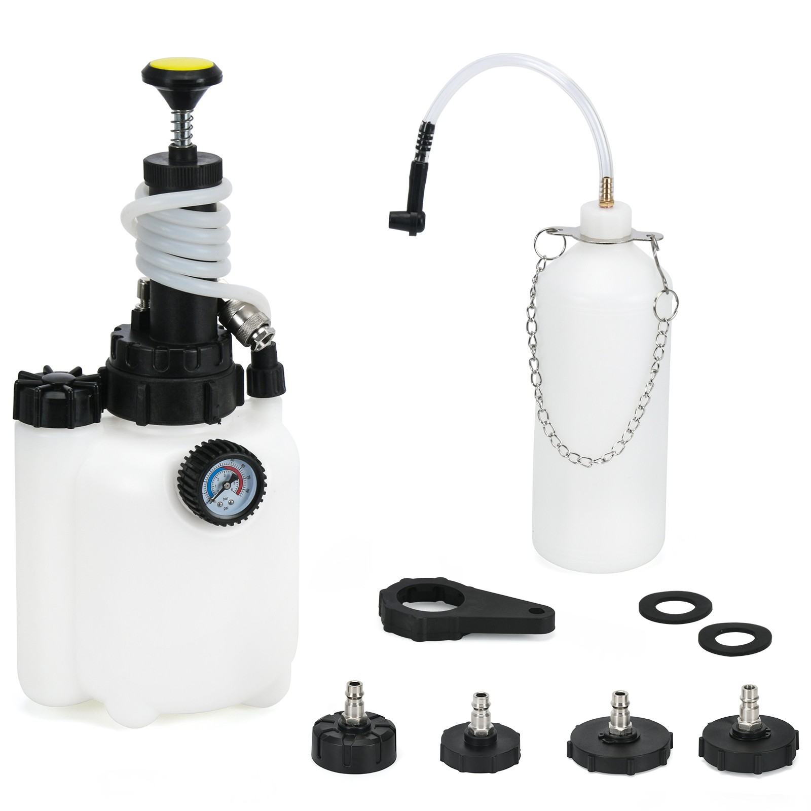 3L Manual Brake Bleeder Bleeding Clutch Fluid Kit & 4xMaster Cylinder Adapters