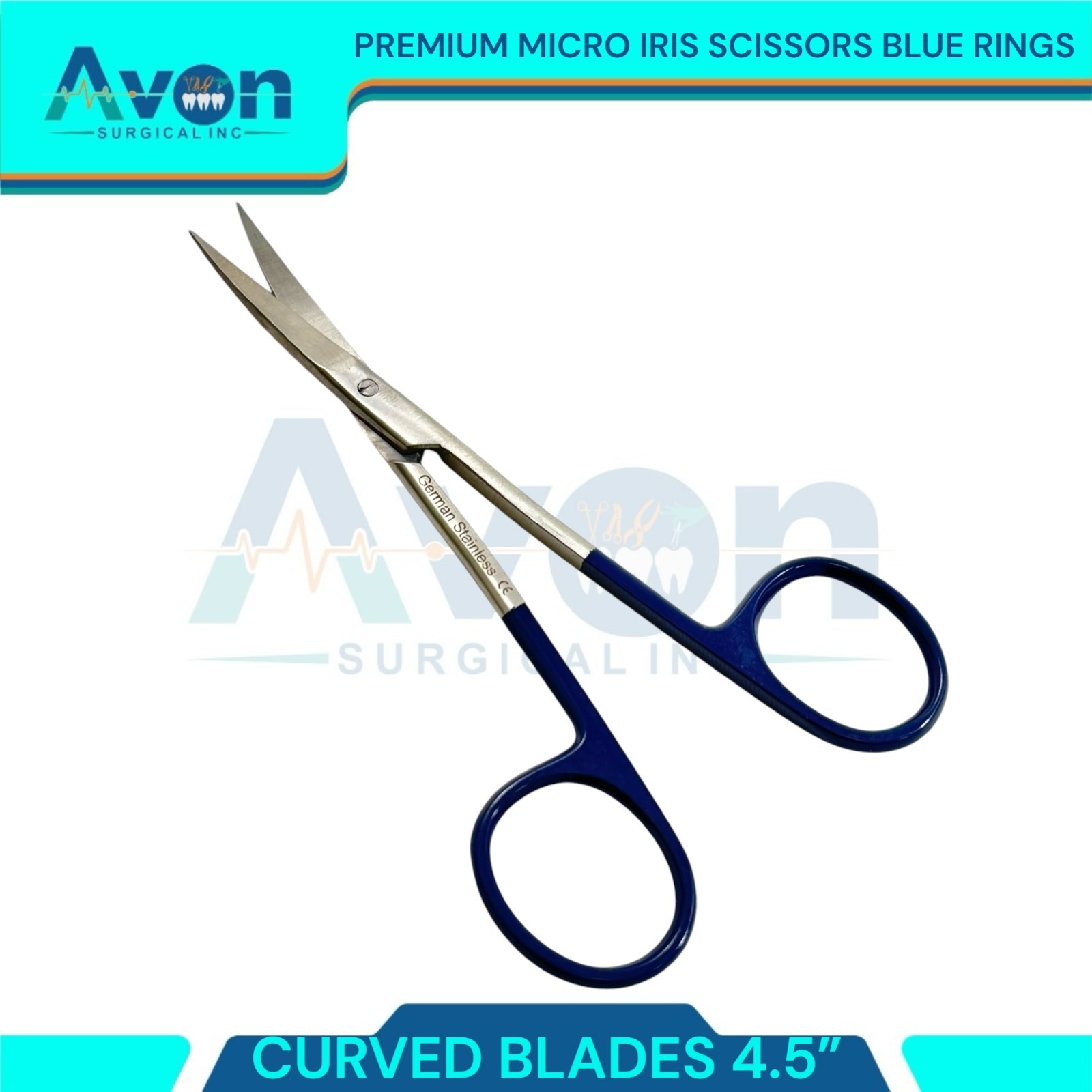 Blue Rings Dissecting Iris Scissors 4.5" Sharp Tips - Micro - Veterinary, Dental