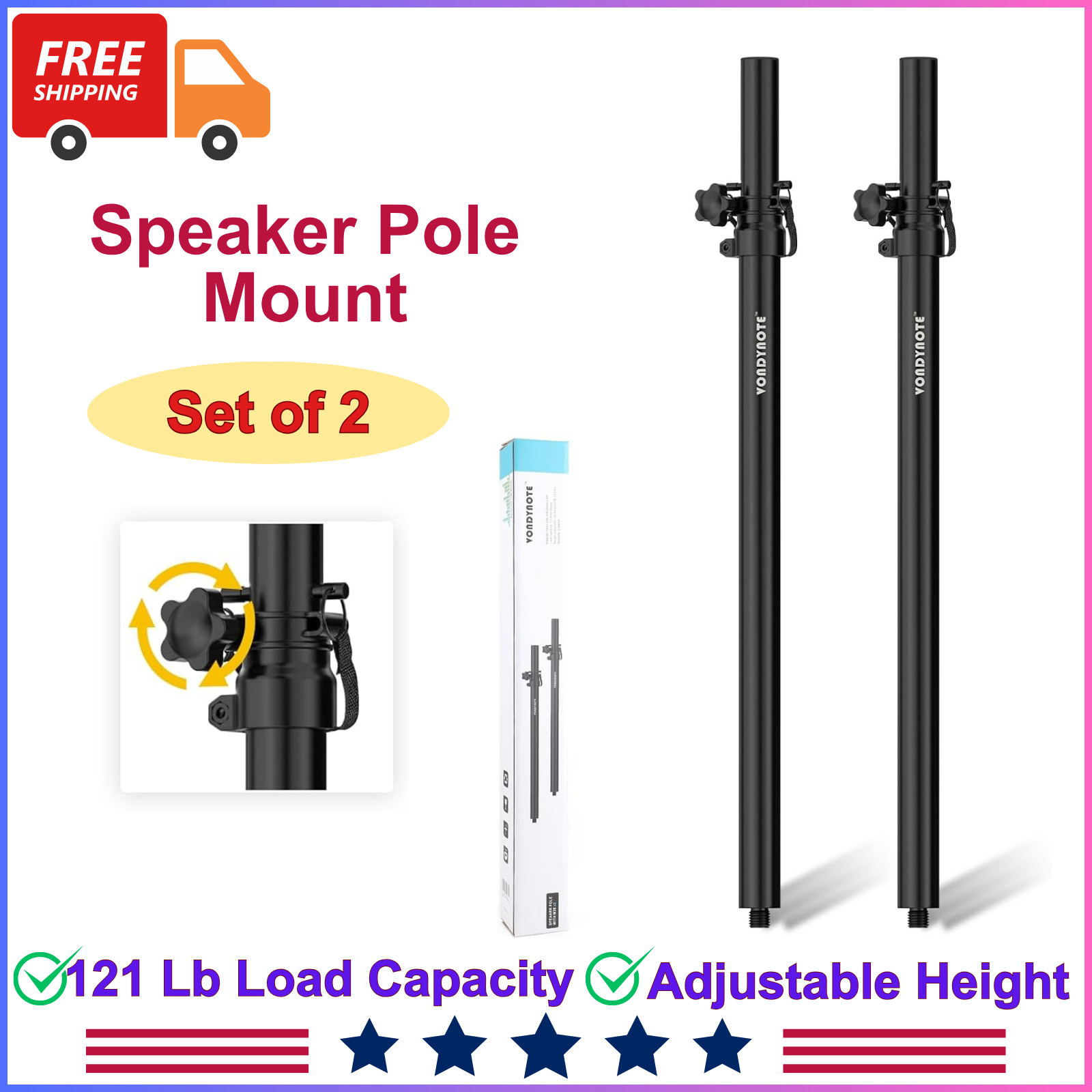 Set of 2 Speaker Pole For Subwoofer Height Adjustable Fits M20 Threaded Mount