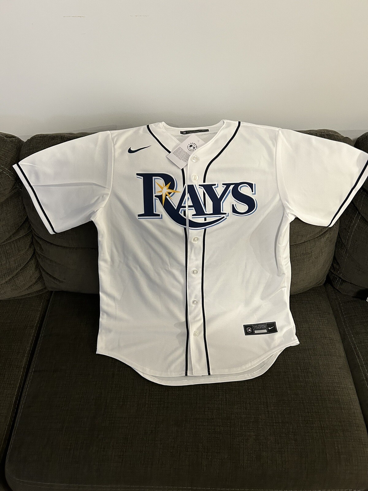 Nike Authentic Tampa Bay Rays MLB Baseball White Home Jersey Men's Sz: Medium