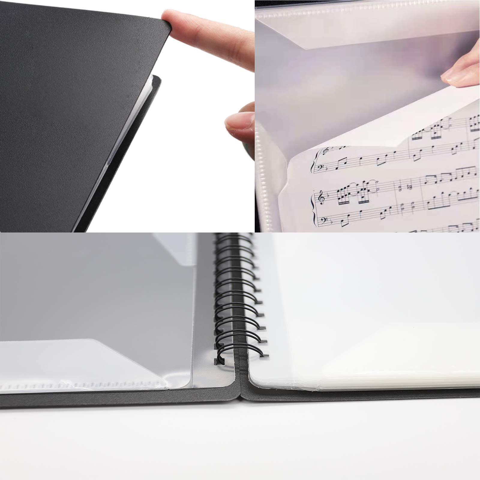 Music Folder A4 Black Plastic 20 Sleeves 40 Pages Spiral Binding Double-Sided