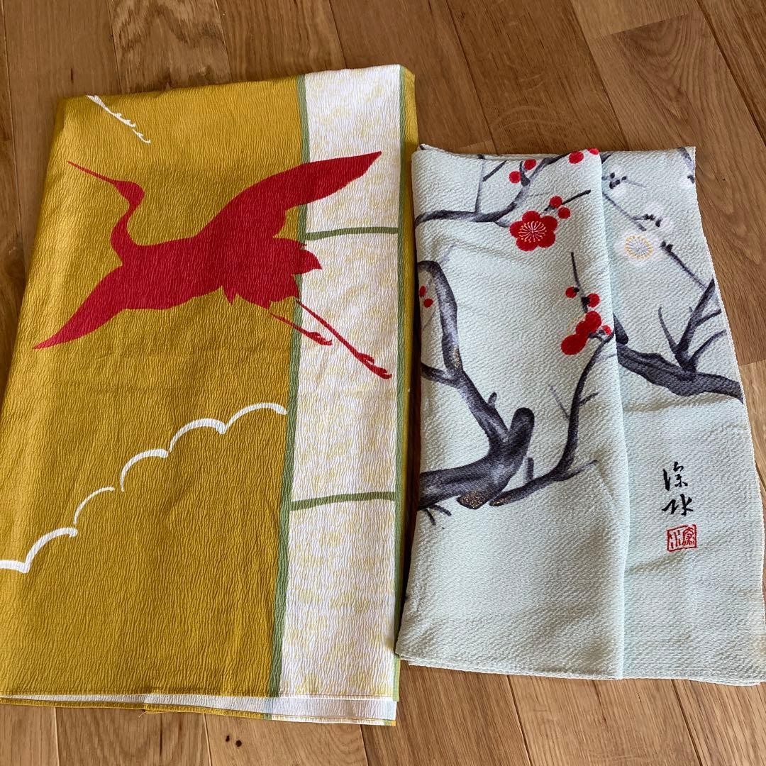 Plum Blossom Crane Furoshiki Set of 2, Unused