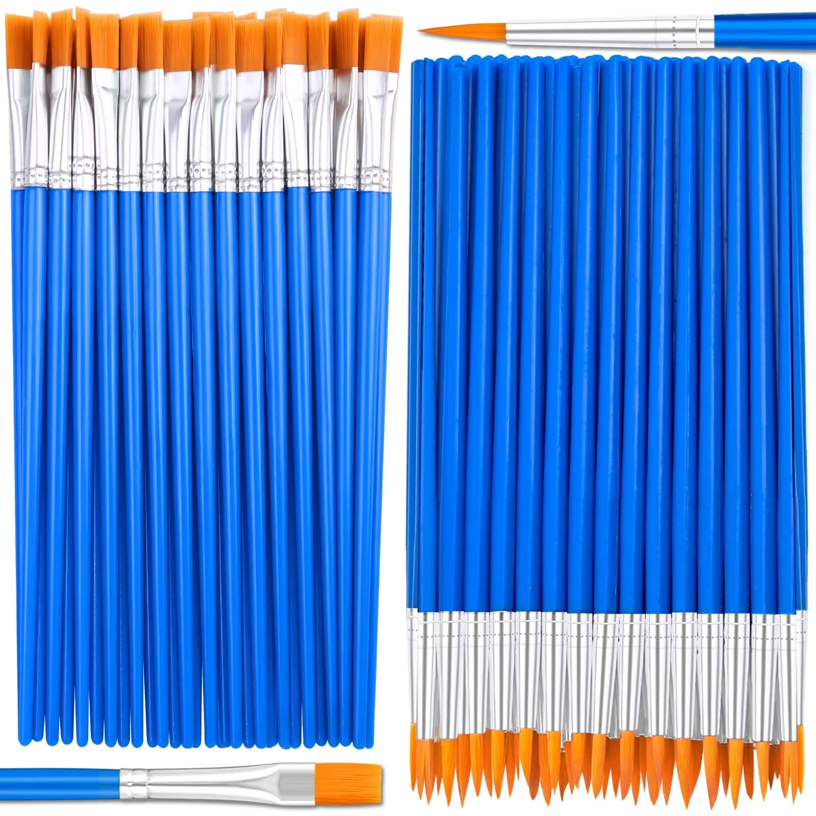 Small Paint Brushes Bulk, Anezus 50 Pcs Flat Tip Paint Brushes with Round Acr...