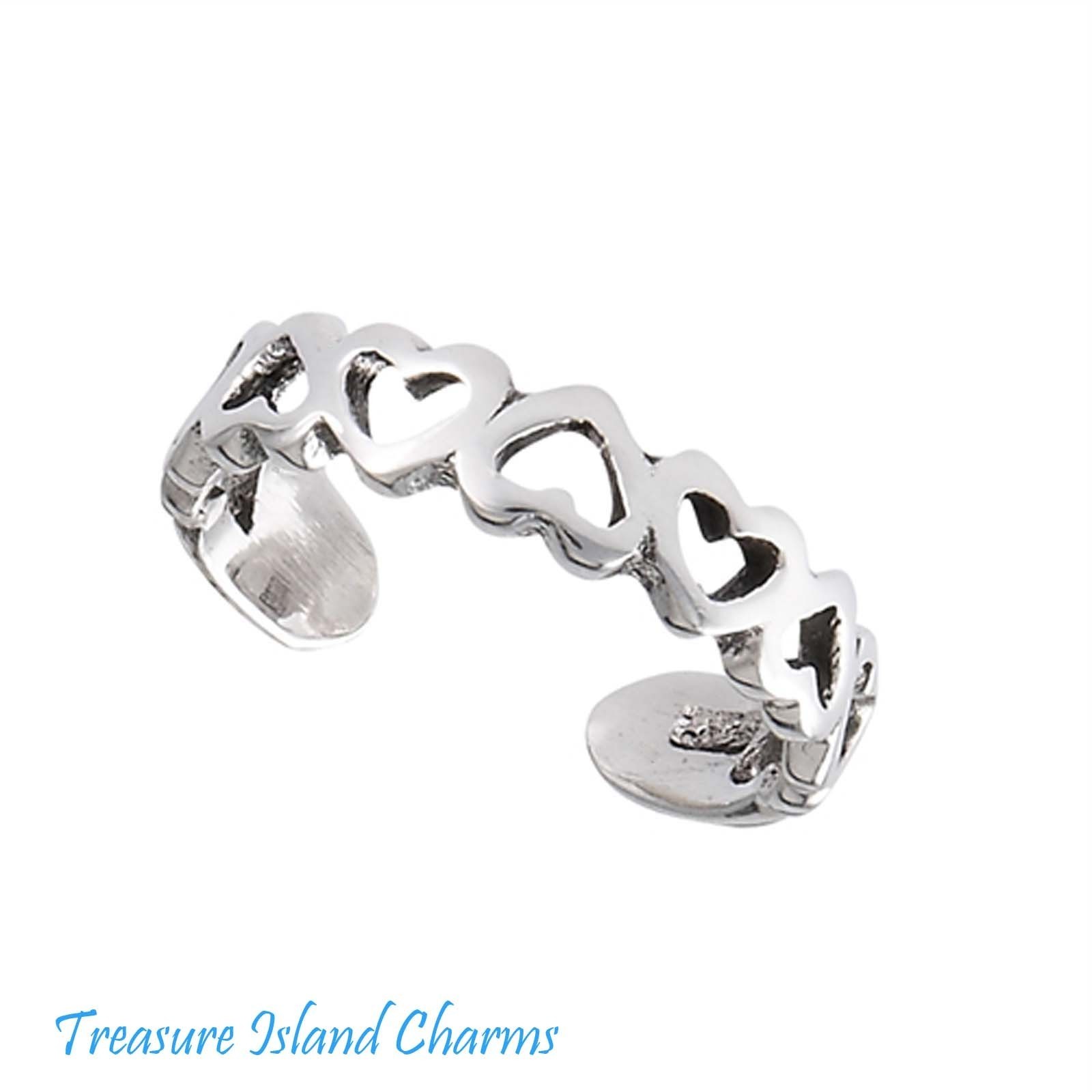 Hearts Love 3mm Band 925 Solid Sterling Silver Adjustable Toe or Pinkie Ring