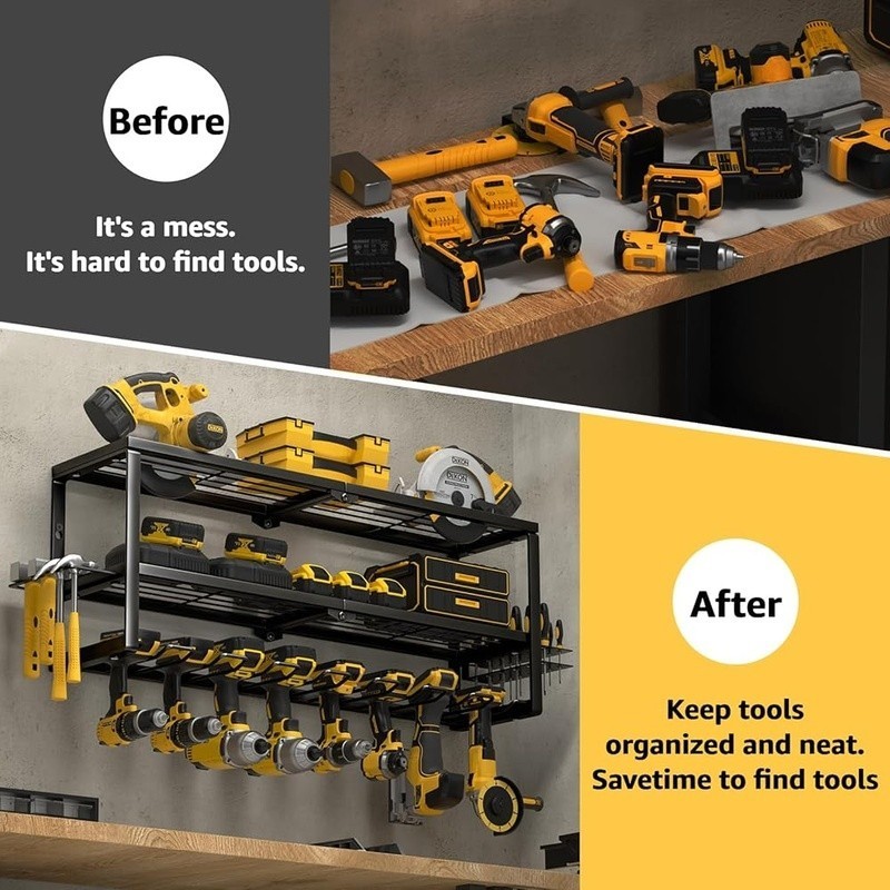 Heavy Duty Tool Rack 3-Tier Power Tool Organizer Wall Storage Easy Installation
