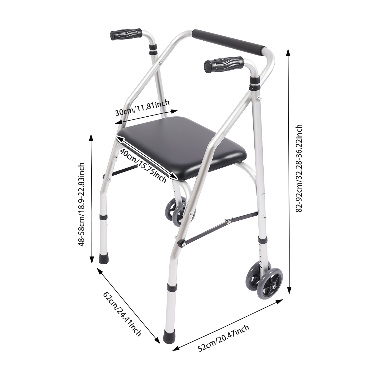 Adjustable Height Walker Folding Walker Foldable Chair for Elder 350lbs 82-92cm