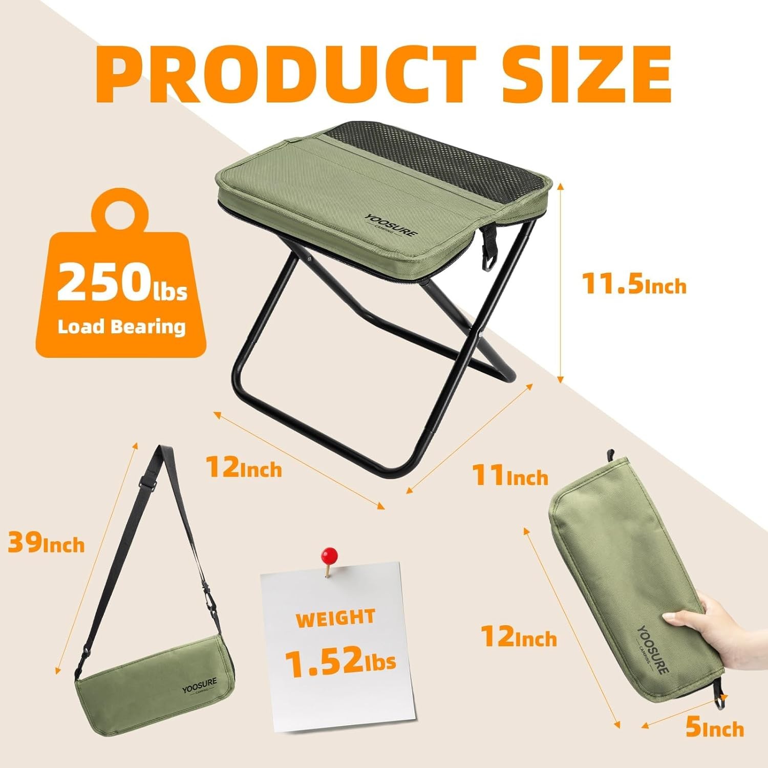 Portable Folding Camp Stool with 2 Side Pockets, Lightweight Foldable Camping St