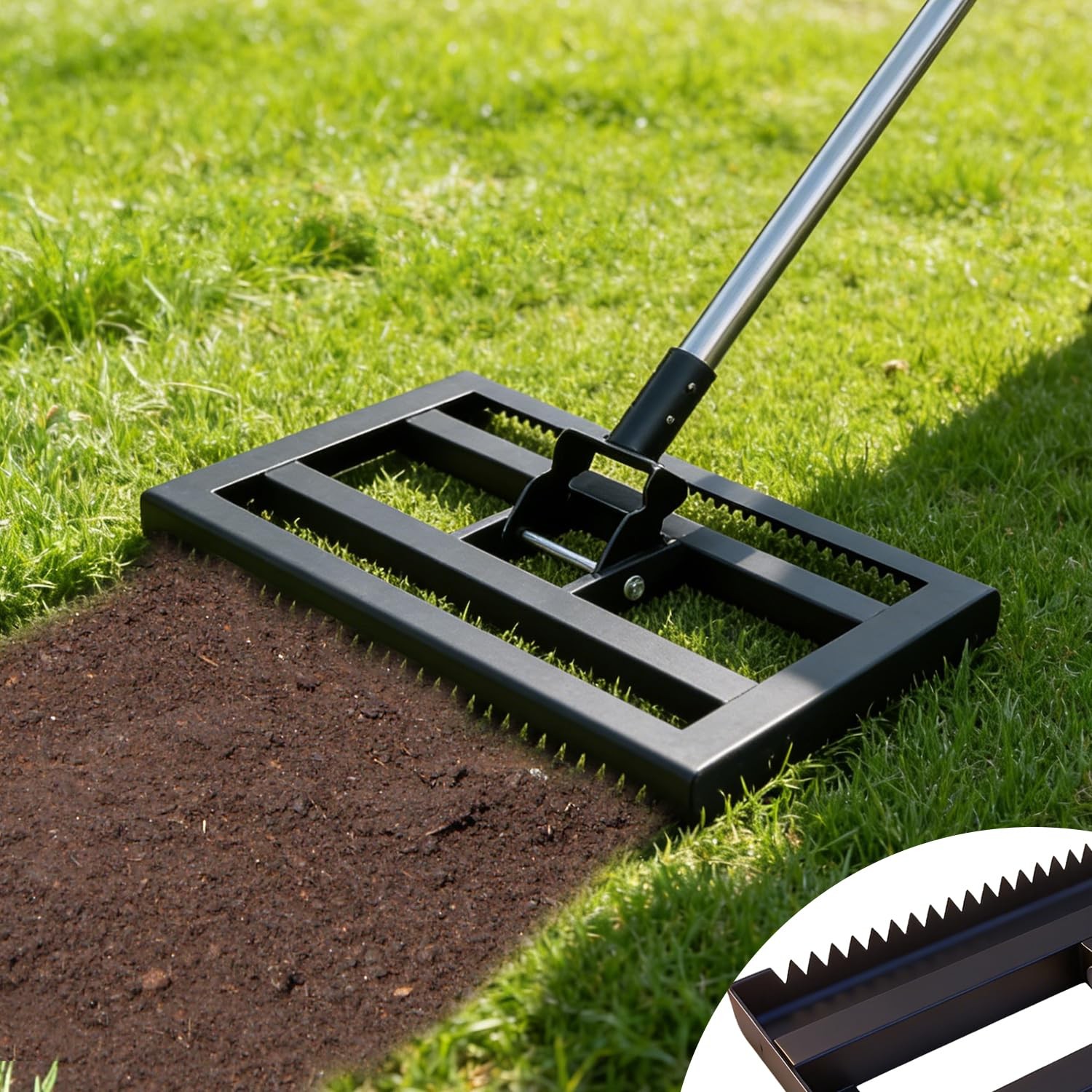 Lawn Leveling Rake 17"x10" for Soil, Gravel Leveling Tool Heavy Duty with Adj...