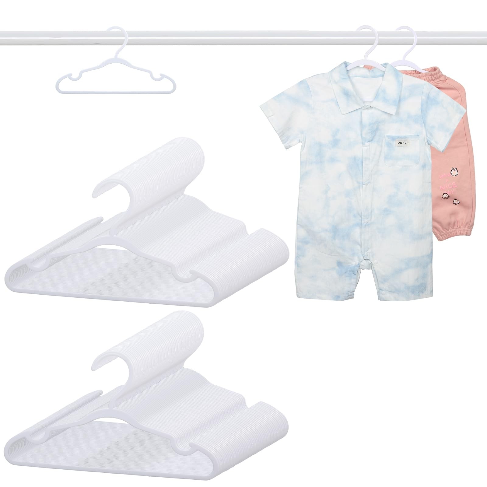 100 Pack White Baby Hangers 11.42 Inch - Kids Non-Slip Clothes Hangers for In...