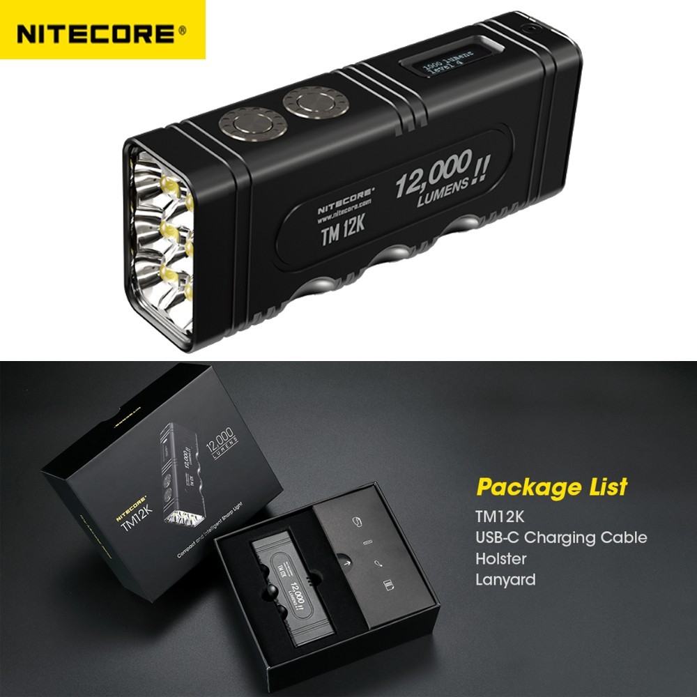 NITECORE TM12K Flashlight 12000 LM Tiny Monster 12K Tactical Lights EDC QC Torch