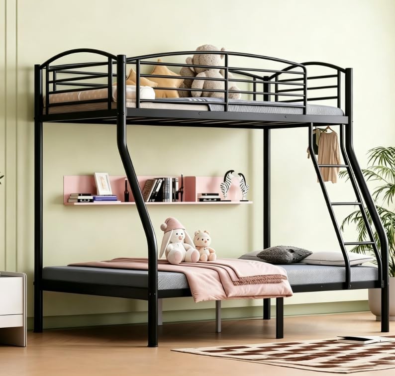 Twin Over Full Metal Bunk Bed, Heavy Duty with Guardrail & Ladder for Home/Dorms