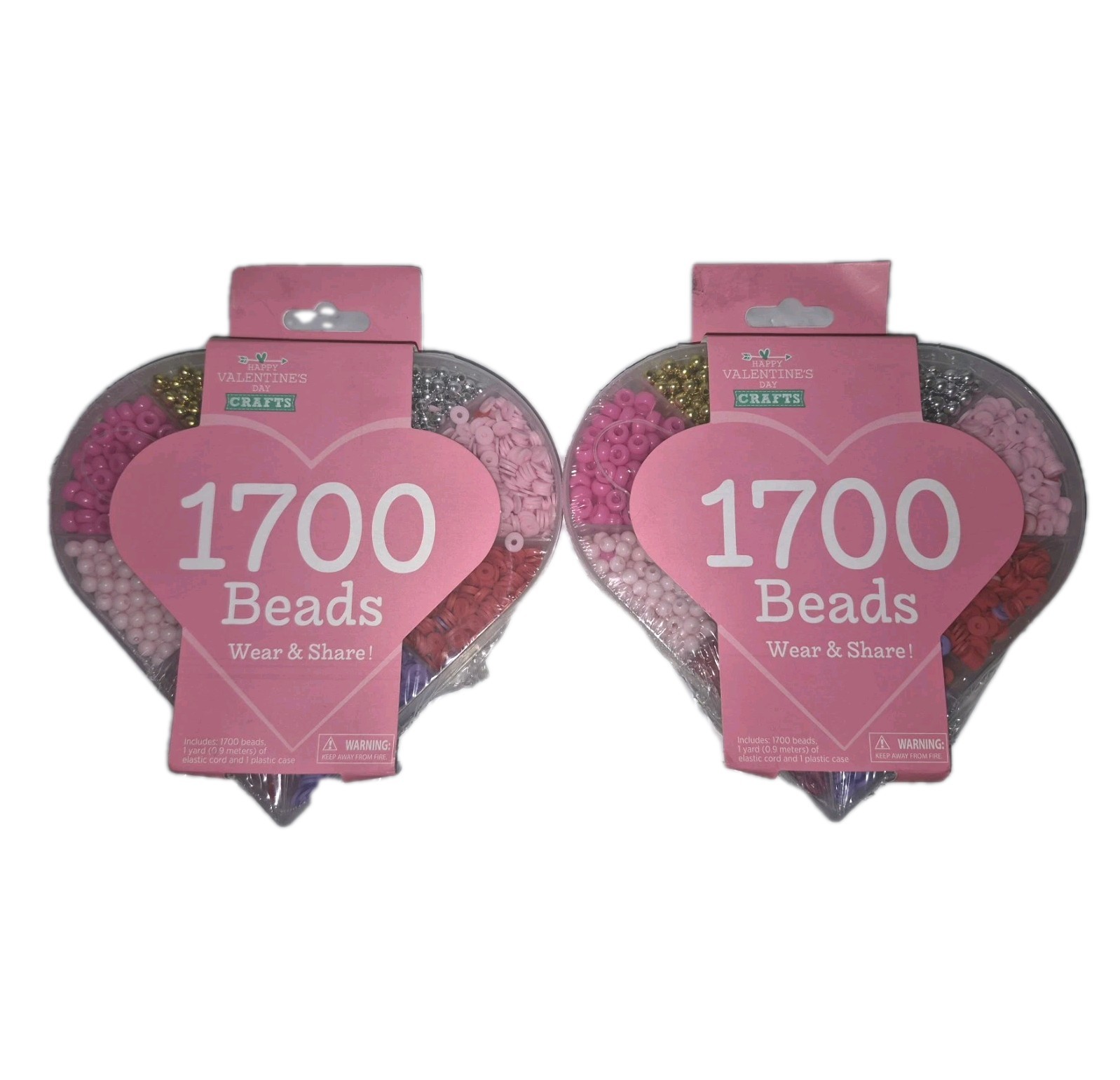 2 Happy Valentine's Day Wear & Share Bead Kits 1700 Beads Heart Case NEW