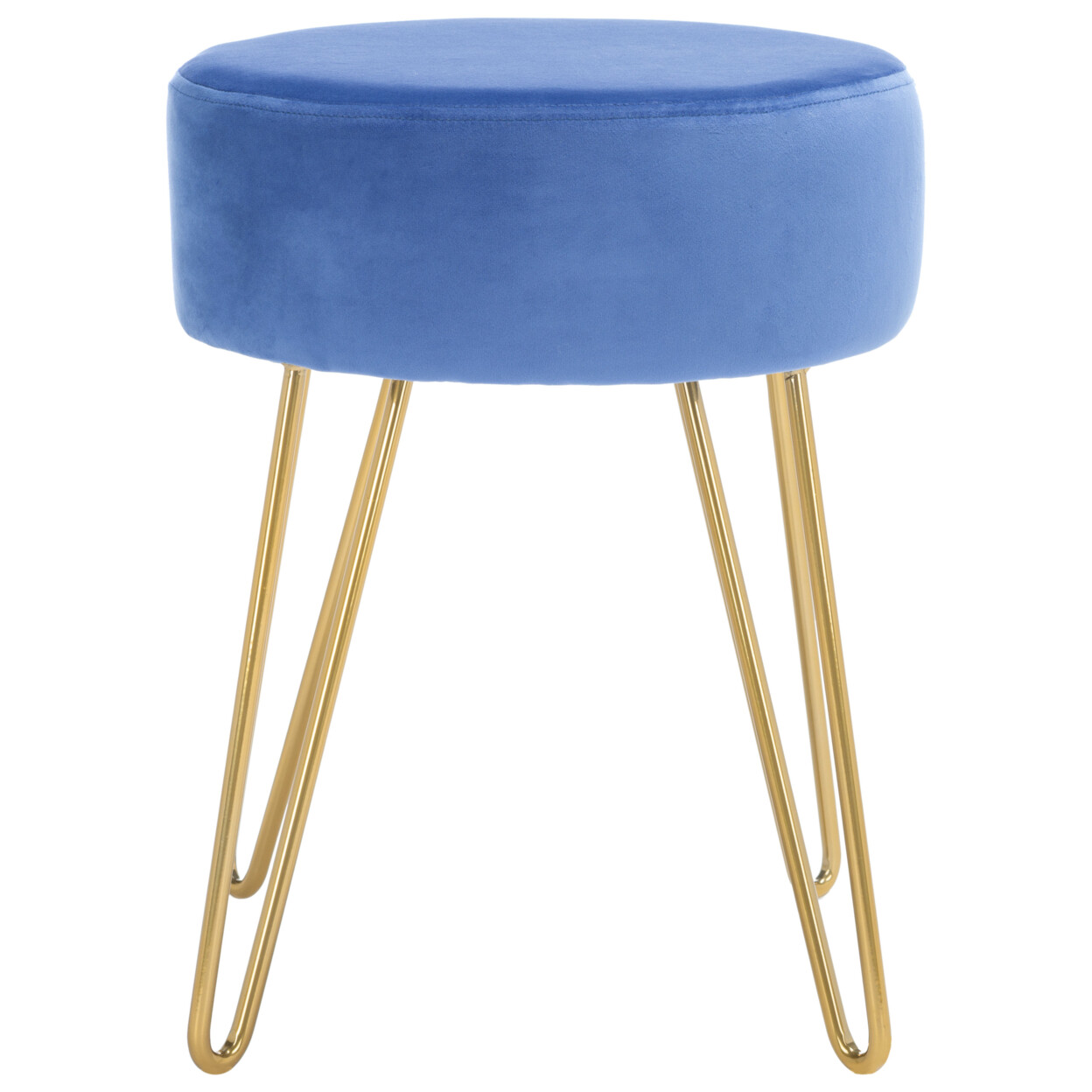 SAFAVIEH Abrea Round Ottoman | Steel Blue / Gold |