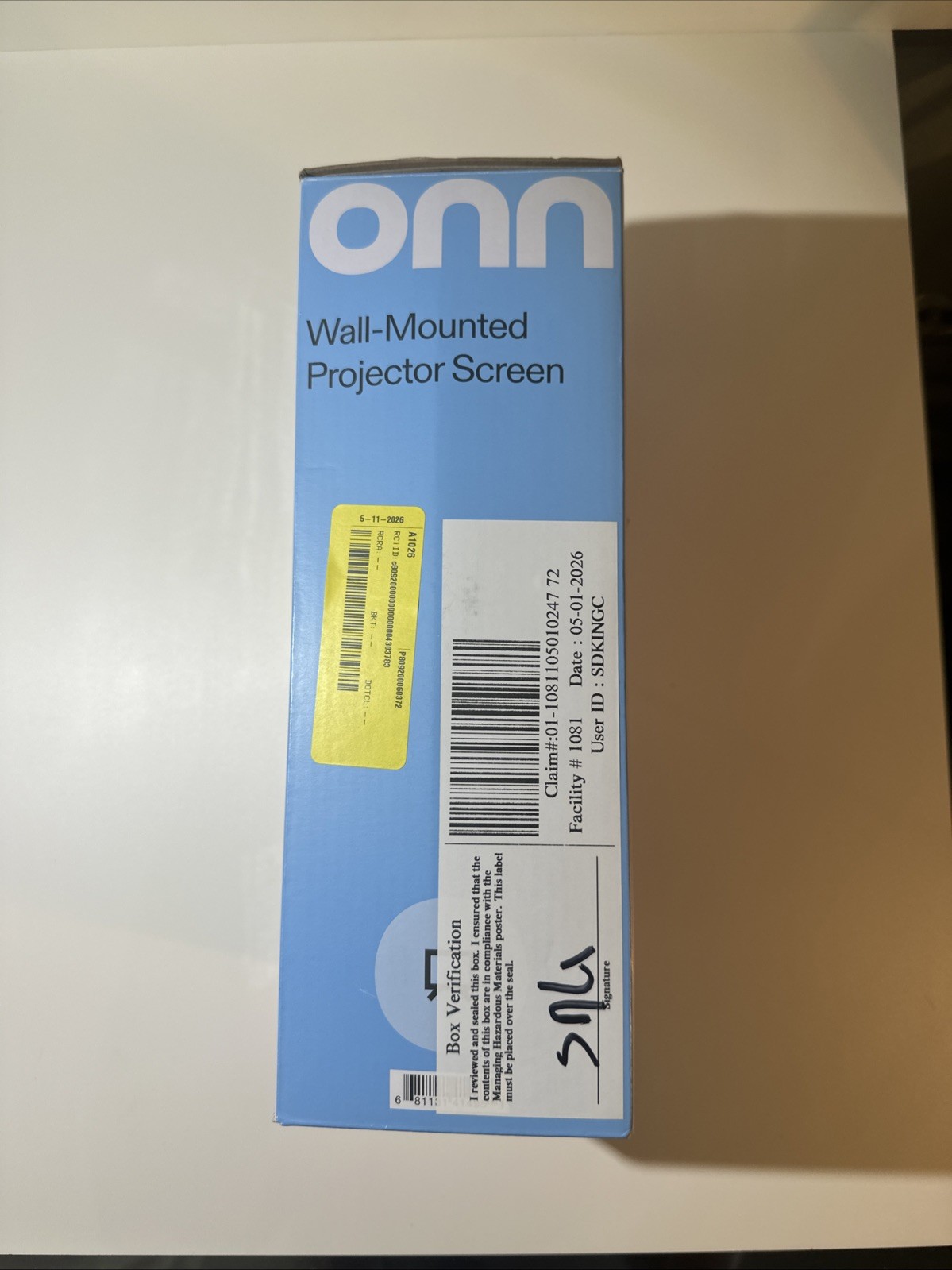 onn 120” Wall-Mounted Projector Screen Wrinkle Free Material White