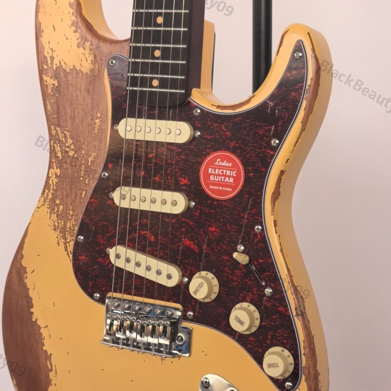 Vintage Solid Body Electric Guitar Stainless Rounded Fret Edge Bone Nut Aged