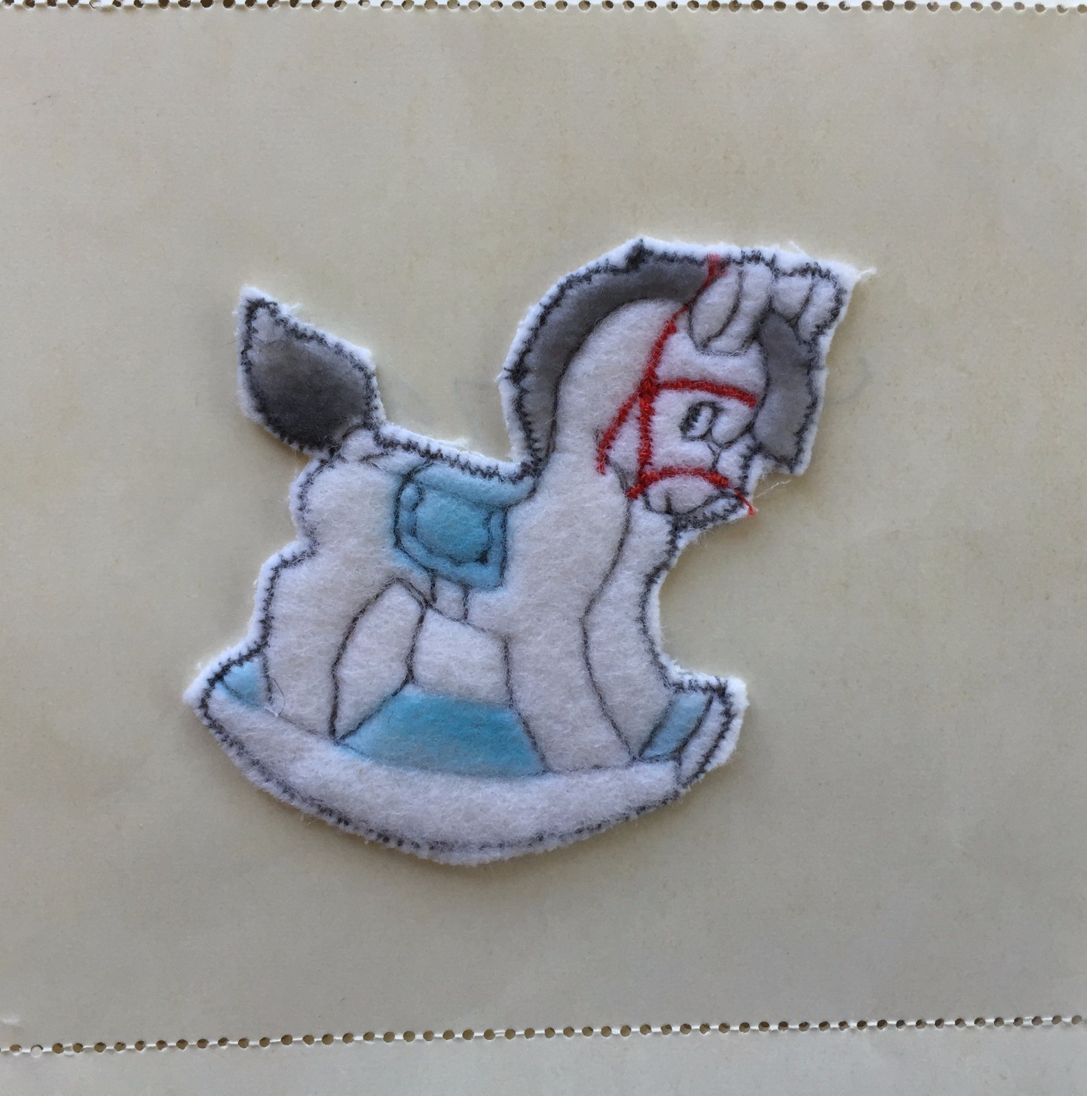 Vintage Motifs - Blue and White Rocking Horse Wool Motif - Made in Switzerland