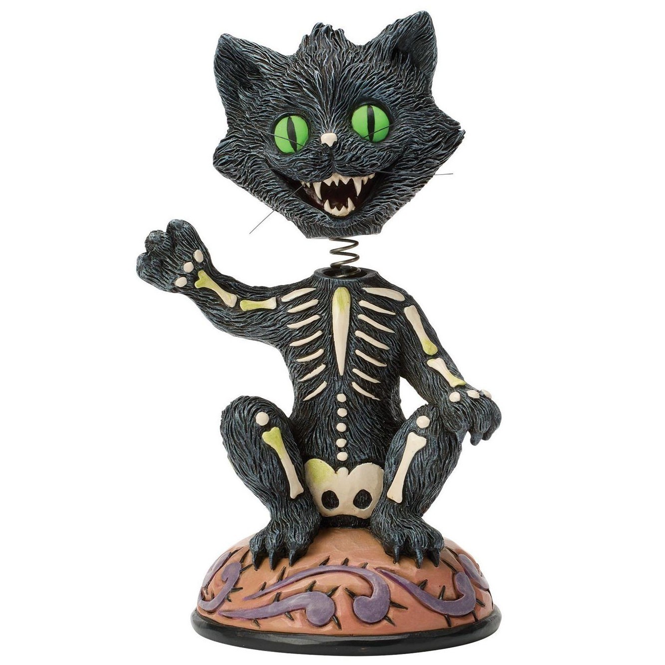 ✤ New JIM SHORE Bobble Head Figurine SKELETON BLACK CAT Skull Bone Halloween Art