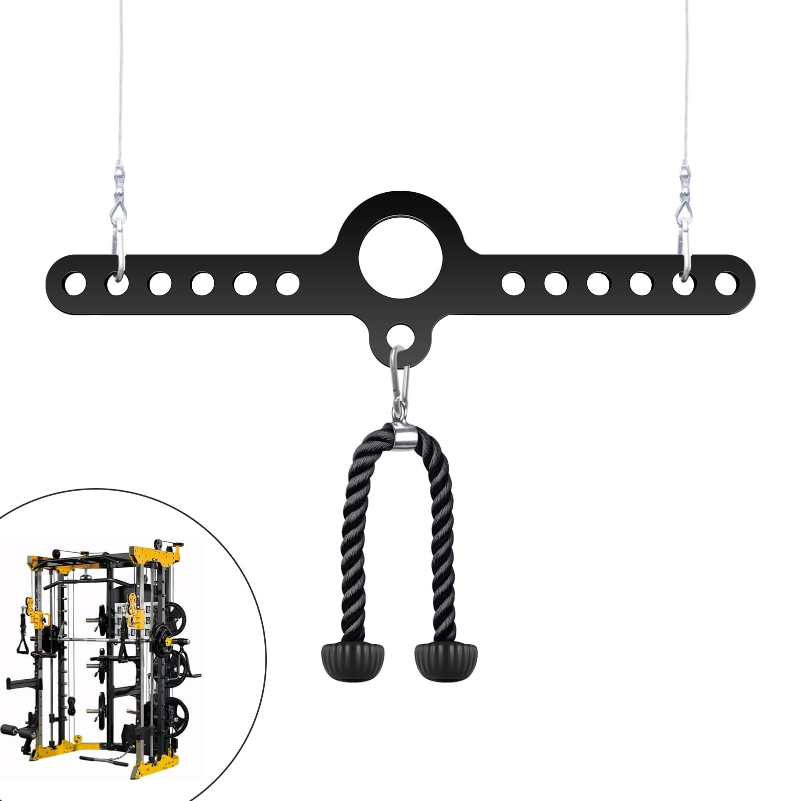Spreader Bar Double to Single D Handle LAT Pull Down T Bar Cable Row Attachme...