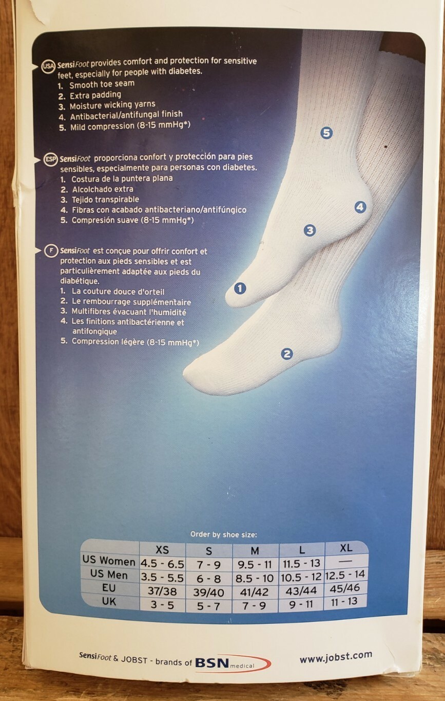 JOBST SensiFoot Compression Support Socks Crew Length White Extra Small