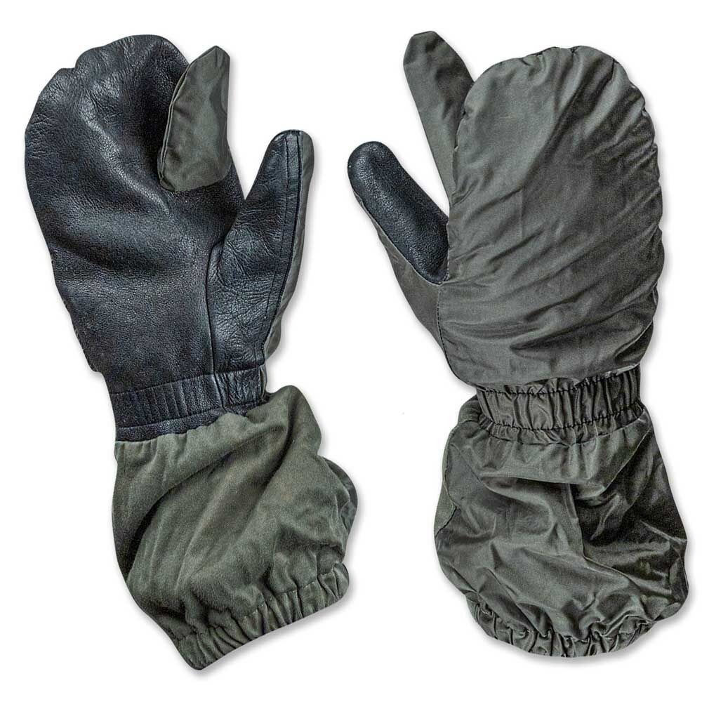 French Military Trigger Finger Cold Weather Shooter Mittens Leather Large Used