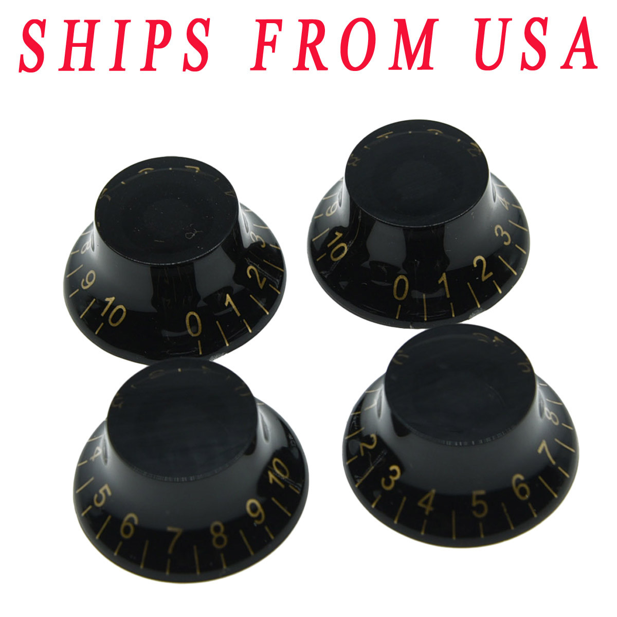 KAISH 4pcs Black w/ Gold Number LP Guitar Top Hat Knob Bell Knobs Fit Les Paul