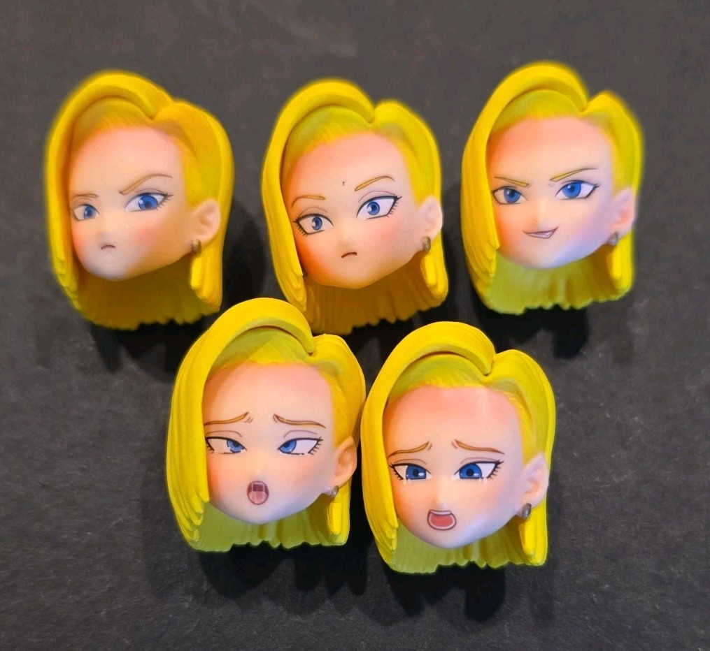 NEW CUSTOM Android 18 1/12 SHF Yellow-haired head sculpts accessories 5 Emotions