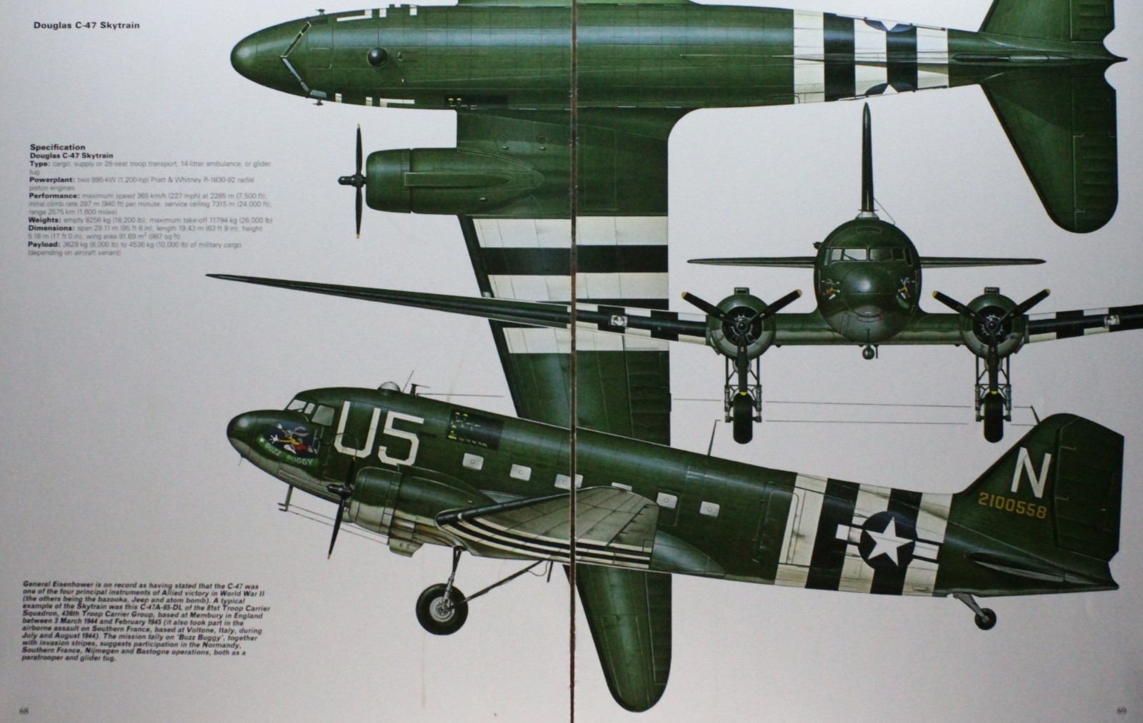 C-47 C47 C 47 Douglas Skytrain Picture Article Vtg Aircraft Spec Sheet Decor