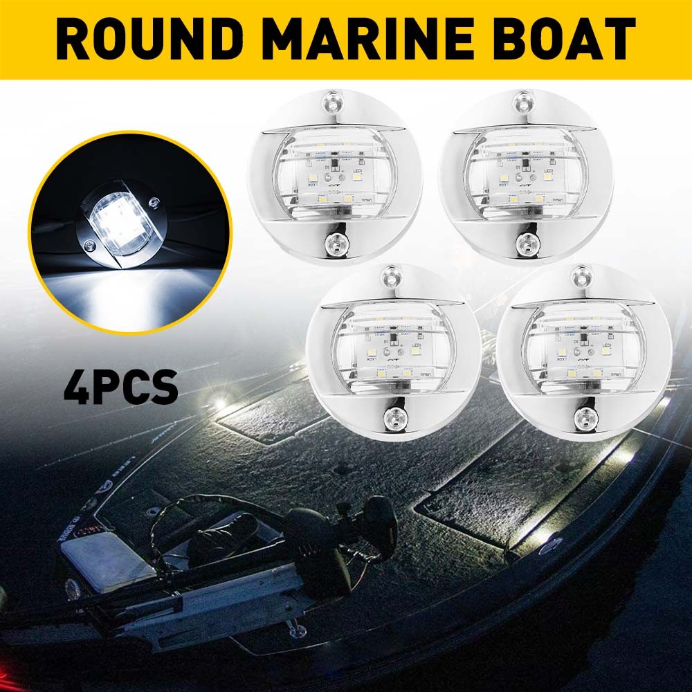 4Pcs Marine Boat 6 LED Deck Courtesy Lights Round White Stern Transom Light 12V