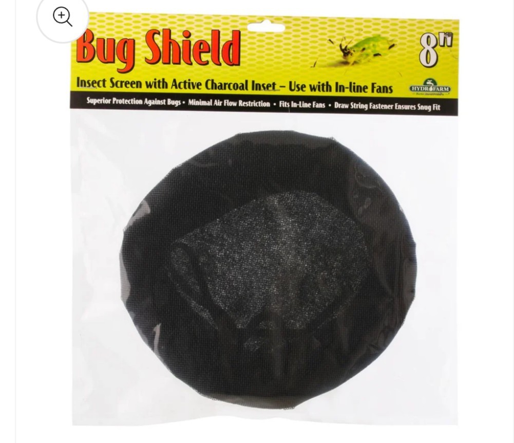 Hydrofarm Bug Shield w/ Active Carbon Inset 8" - stop mold mildew inline fan