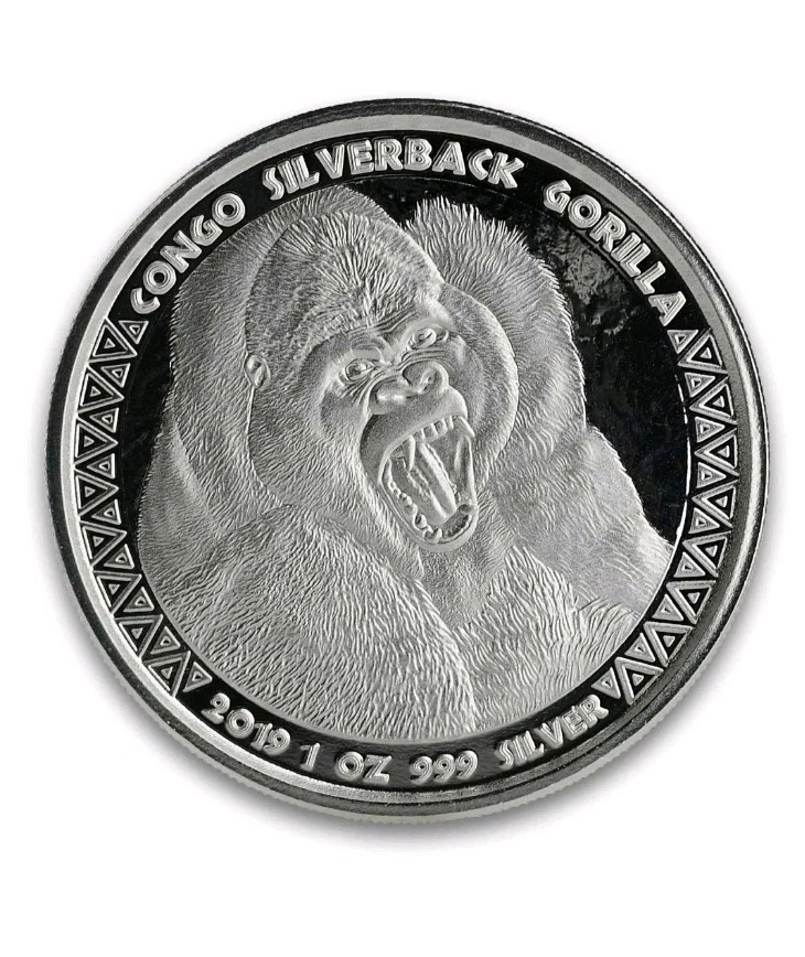 2019 Congo Silverback Gorilla 1 oz BU  Silver Coin .999 Fine! Free S&H