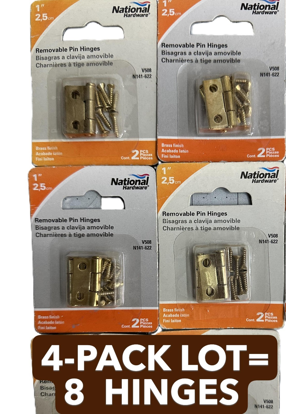 NOS 4-PACK LOT (8 hinges) National Hardware Removable Pin N141-622 Mini Brass