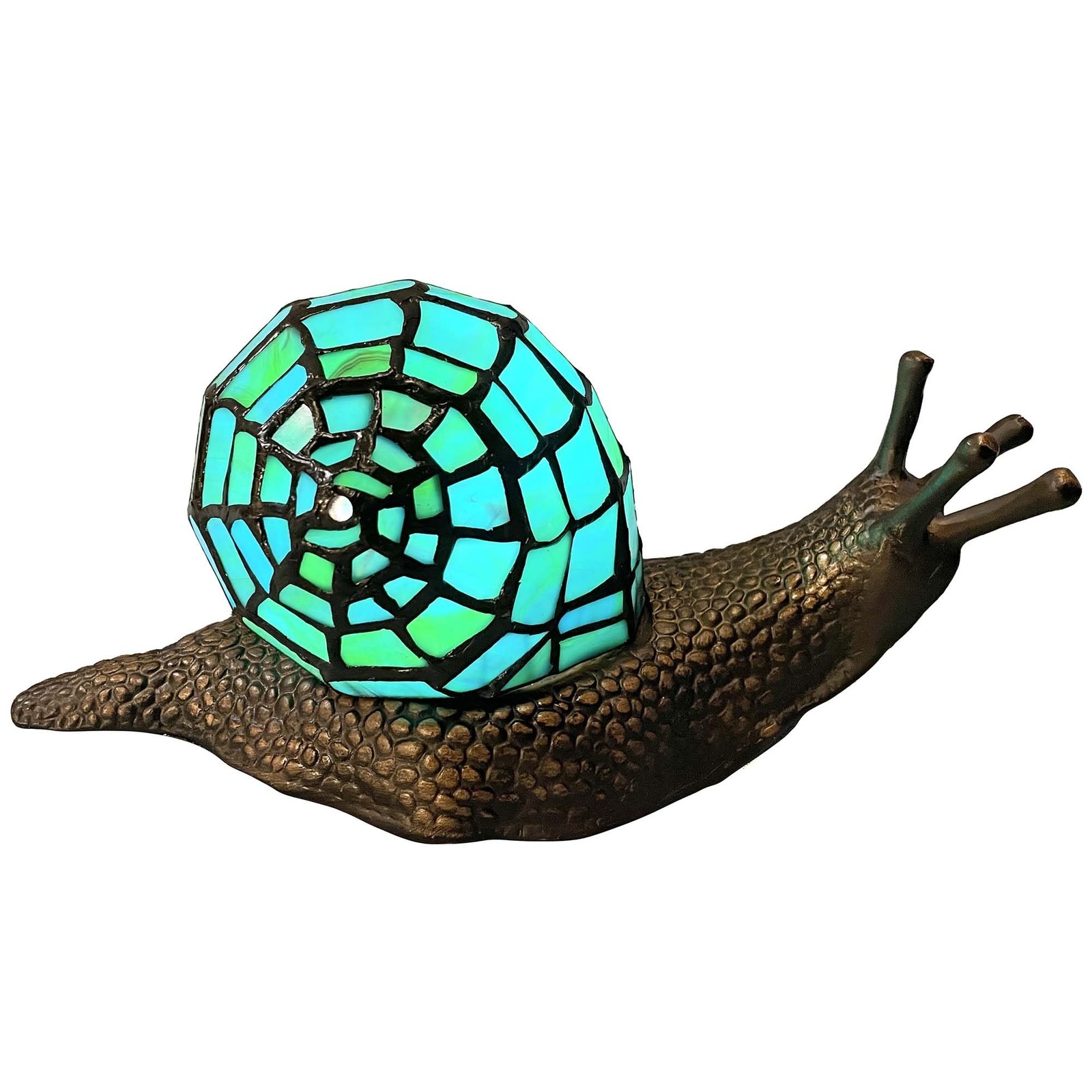 Bieye L10975 Land Snail Tiffany Style Stained Glass 10"D x 5"W x 5"H, Cyan