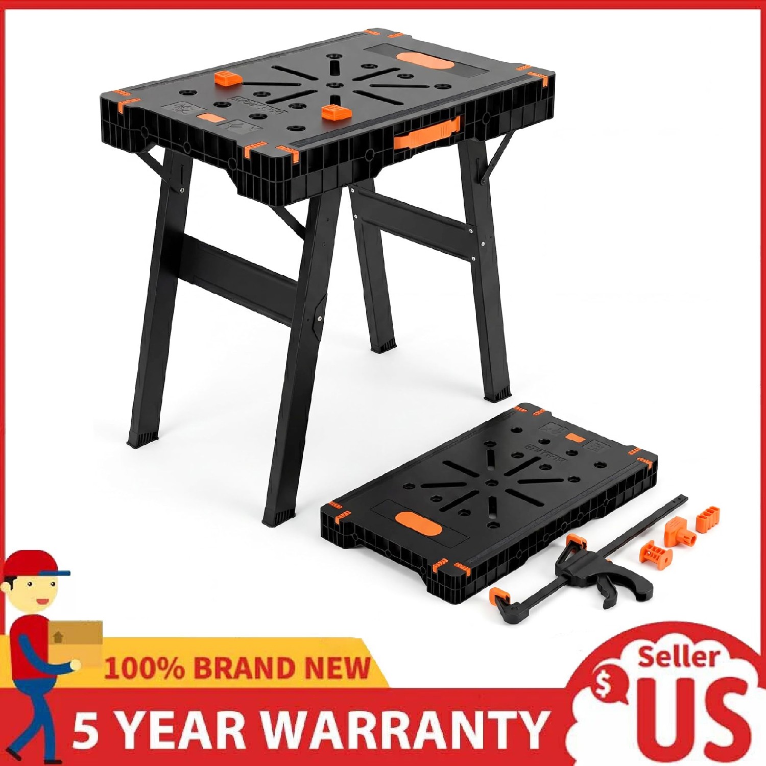Folding Work Bench ,Portable Work Table for Garage Workshop w/ Clamps ,Worktable