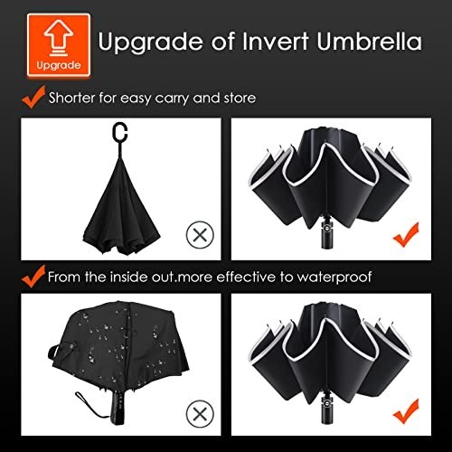Large Windproof Inverted Umbrella - Compact Reverse Design, Teflon-Coated, Trave