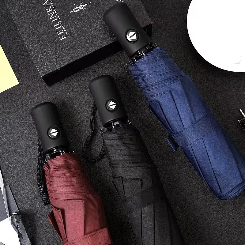 Automatic Rain & Sun Umbrella Black Coating Parasol Anti-UV 3 Folding Wind