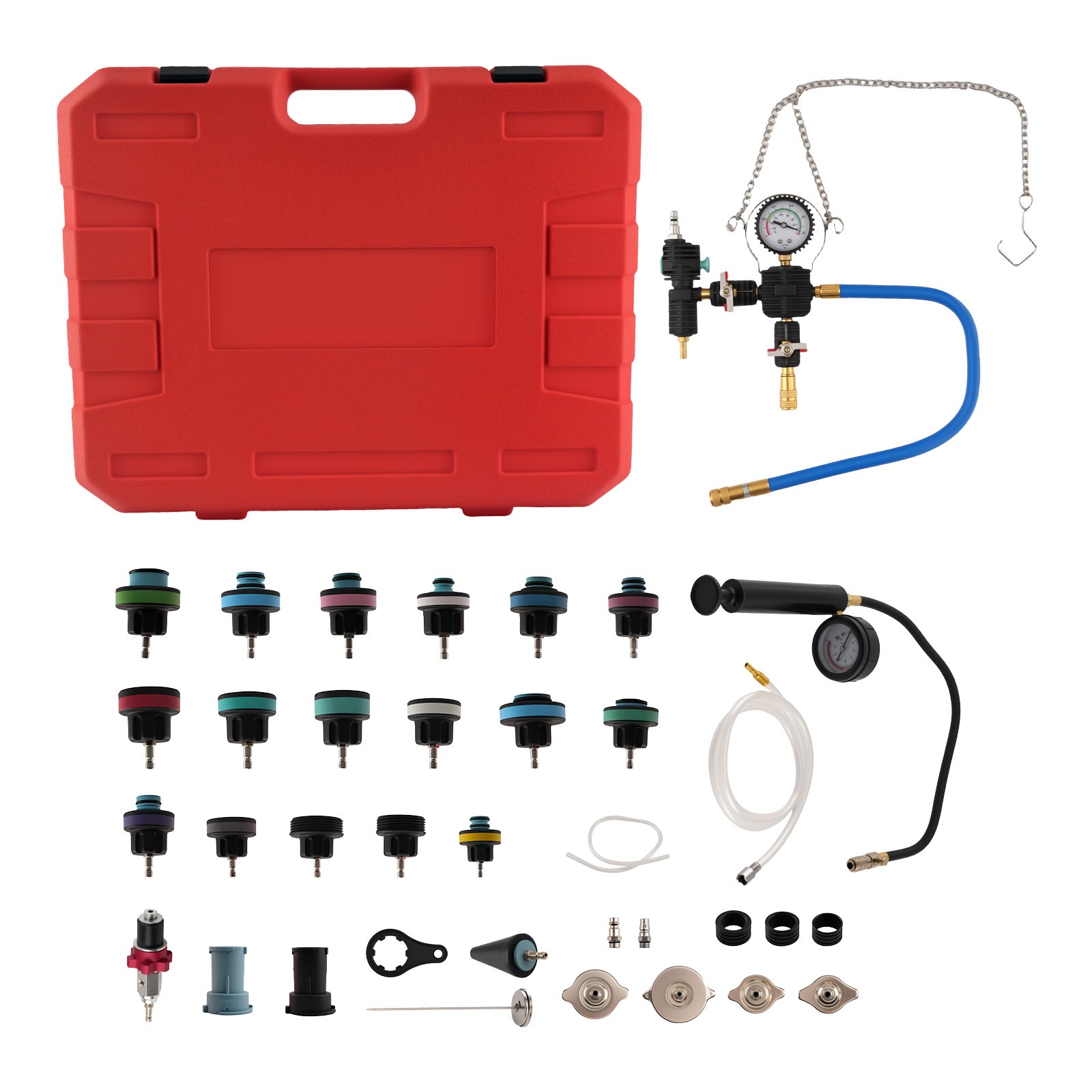 33PCs Radiator Pump Pressure Leak Tester Detector Coolant System Test Tool Kit