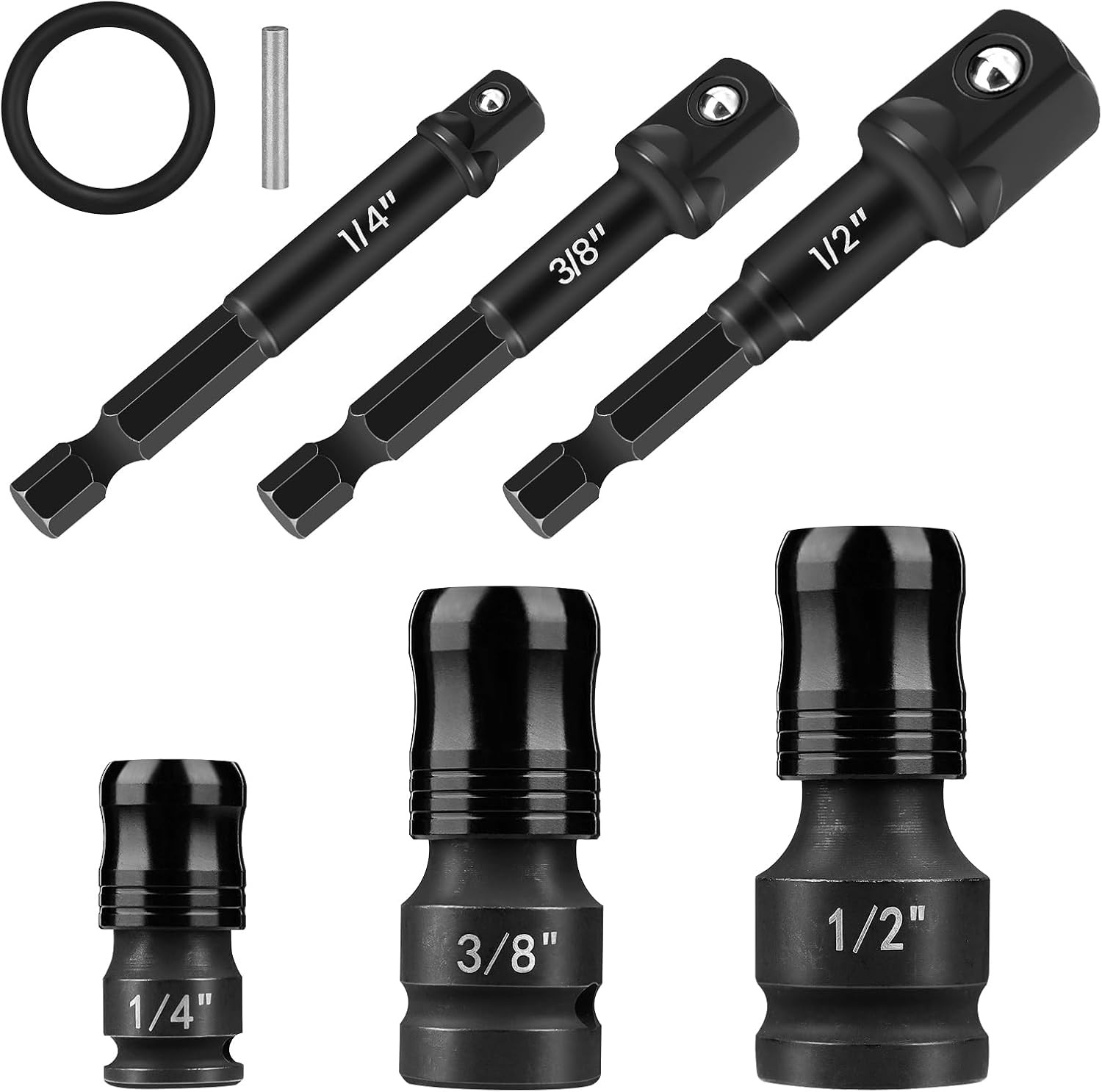 6-Piece Impact Socket Adapter Set, 1/4" 3/8" 1/2" Square Drive to 1/4" Hex Bit H